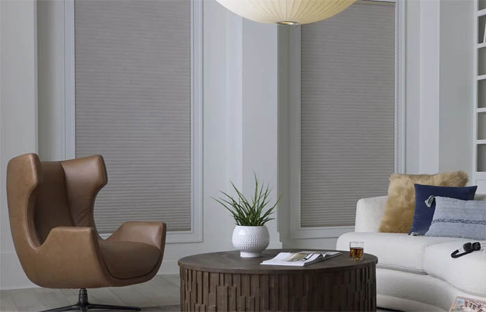 Blackout cellular shades in a living room