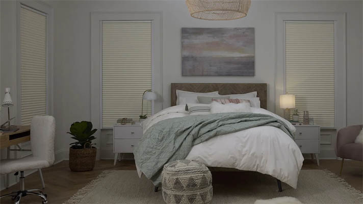 Cellular shades in a bedroom