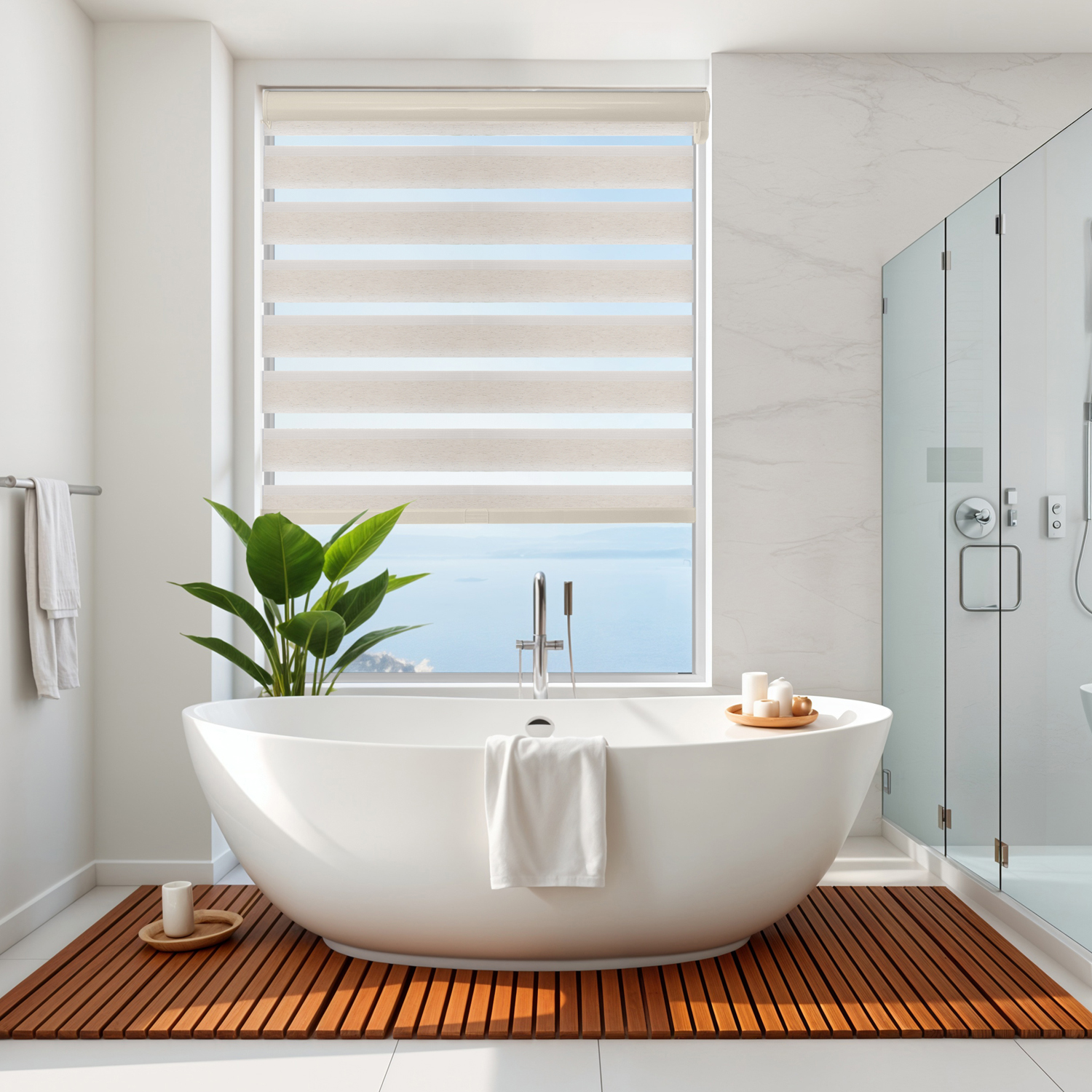 thumbnail interactive-video image 1 of Astomi Motorized Zebra Blinds - Smart Home Integration With Alexa & App Control 1 of 10